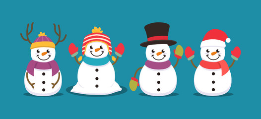 Set of cute snowman christmas mascot logo design illustration