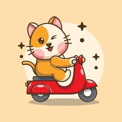 Cute cat riding scooter cartoon