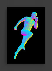 Running man constructing from cubes. Marathon runner. Human body model. Design for sport. Voxel art. 3D vector illustration.