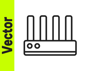 Black line Router and wi-fi signal icon isolated on white background. Wireless ethernet modem router. Computer technology internet. Vector