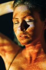Summer portrait. Skin care. Nature beauty art. Exotic vacation. Spf sunscreen. Relaxed woman...