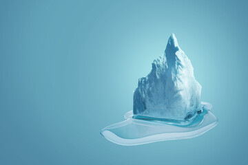 Beautiful iceberg ice melting on a blue background, creative idea design. Global warming, concept