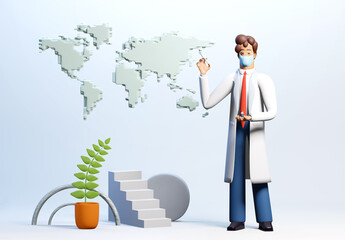 Vaccination concept. Doctor with Covid 19 vaccine. 3D render illustration. 