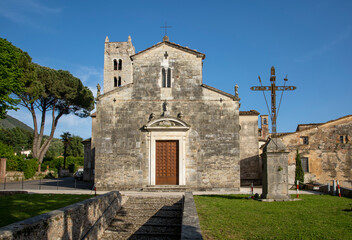 Fototapeta na wymiar Camaiore, Lucca, Italy: the parish church of Santo Stefano and San Giovanni Battista is a sacred building located along the Via Francigena 