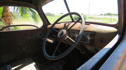 vintage steering wheel and dashboard