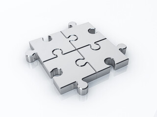 Metallic Jigsaw Puzzle on white background. 3d Render
