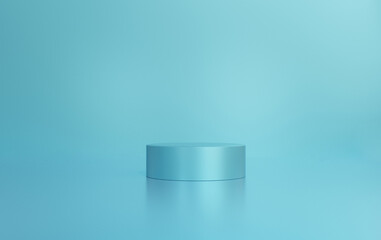 Blue podium color 3D background with geometric shapes circle, pedestal on one floors Curved wall the platform for product presentation minimal composition, copy space, rendering