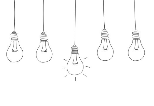 Business Idea Light Bulbs Hand Drawn Isolated. Creativity and inspiration concept.