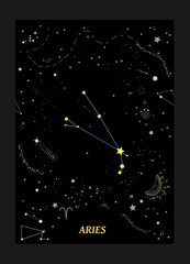 Constellation Aries on the background of galaxy with stars, moon,comet. Vector illustration