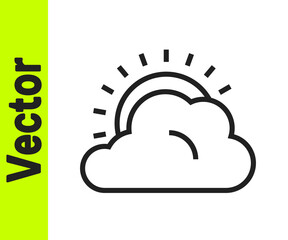 Black line Sun and cloud weather icon isolated on white background. Vector