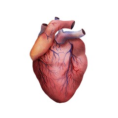 Watercolor illustration of human heart isolated on white, realistic hand drawn heart, human organs, anatomy