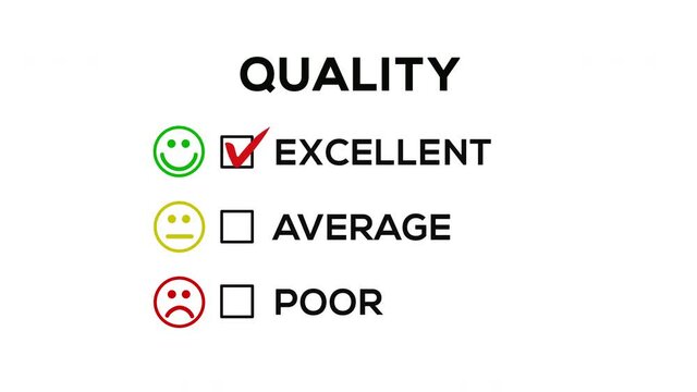 Quality with Emoji or Emoticon Evaluation or Review on Square Check List Animation on White Background