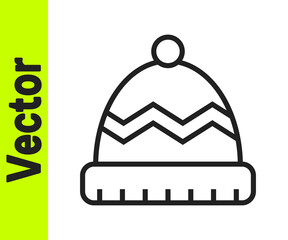 Black line Winter hat icon isolated on white background. Vector