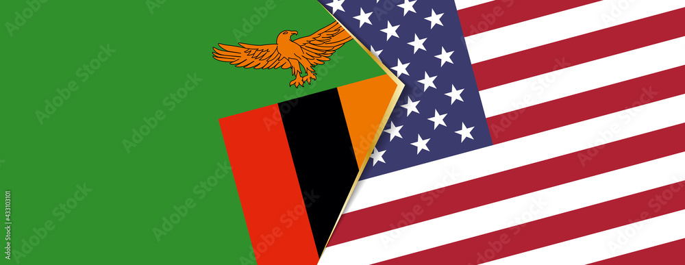 Sticker zambia and usa flags, two vector flags.