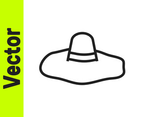 Black line Elegant women hat icon isolated on white background. Vector