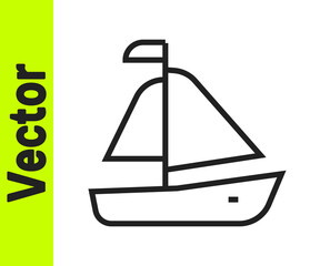 Black line Yacht sailboat or sailing ship icon isolated on white background. Sail boat marine cruise travel. Vector