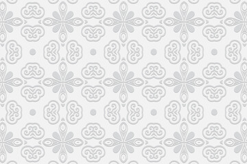3d volumetric convex embossed geometric white background. Ethnic pattern in doodling style, oriental arabic motives.
Ornament for wallpaper, stained glass, textiles, presentation, website.