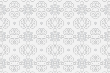 3d volumetric convex embossed geometric white background. Ethnic pattern in doodling style, oriental arabic motives.
Ornament for wallpaper, stained glass, textiles, presentation, website.