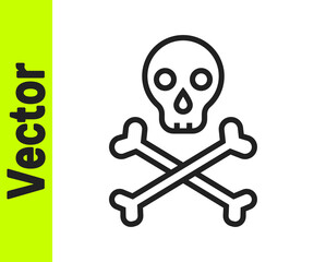 Black line Skull on crossbones icon isolated on white background. Happy Halloween party. Vector