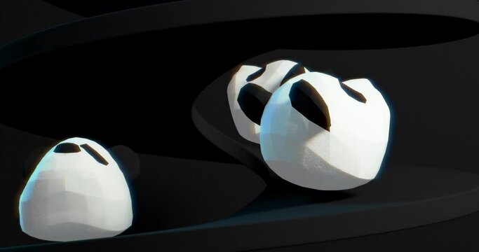 Minimal 3d art. Panda head animation in abstract black space Trendy loop motion design 4k video.
