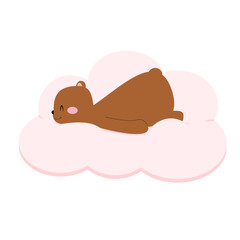 Funny little bear sleeping on a cloud. Cute vector illustration for posters and children's prints.