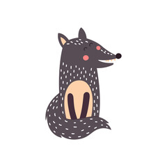 Cute cartoon wolf on a white background, vector illustration