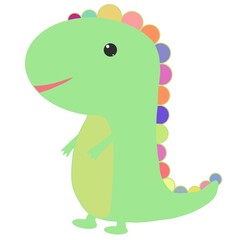 illustration of a cute green dinosaur with a bright, colorful scallop