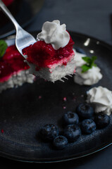 Tart Pie With Berry Jam On Wooden Table. Flat Lay. Copy Space.