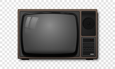 Realistic vintage black and white TV set vector illustration isolated on transparent background.