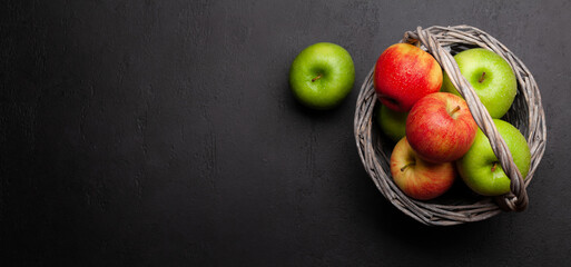 Fresh ripe apples in basket