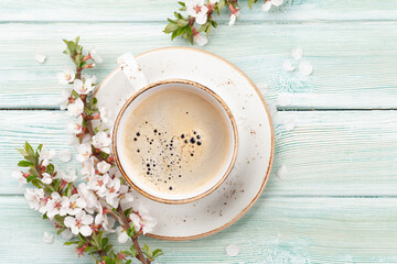 Morning espresso coffee cup on wooden table
