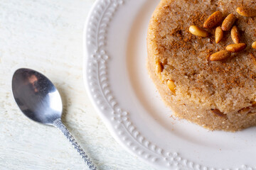 Traditional Turkish semolina sweet desert halva (Turkish name; irmik helvasi)