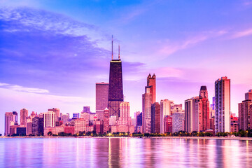 Fototapeta premium Chicago Skyline at Epic Sunset, Illinois