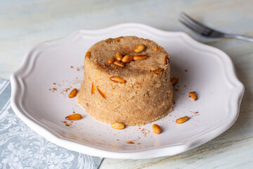 Traditional Turkish semolina sweet desert halva (Turkish name; irmik helvasi)