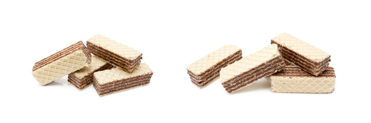 Crispy wafers with creamy hazelnut filling isolated on white background