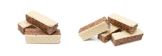 Crispy wafers with creamy hazelnut filling isolated on white background