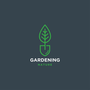 shovel tree sprout garden leaf logo vector icon illustration