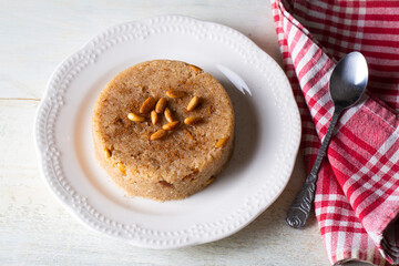Traditional Turkish semolina sweet desert halva (Turkish name; irmik helvasi)