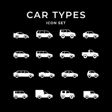 Set Glyph Icons Of Car Types