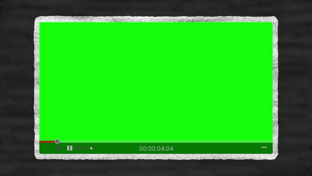 Video Player with Timer and Play Button Animation Chalkboard Style and Green Screen