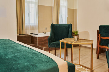 Silla decorativa de habitación de hotel para la sala de espera color esmeralda colores desérticos