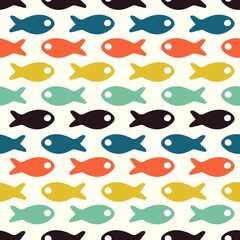 Doodle fishes. Abstract fish pattern. Seamless texture with modern simple underwater element. Water animal background, childish cloth or wallpaper vector print design