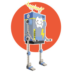 Cartoon battery robot character. Energy and power supply concept illustration