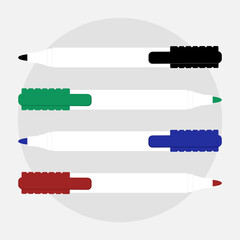 Multi-colored felt-tip pens, markers for a whiteboard.
