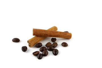 coffee beans and cinnamon sticks