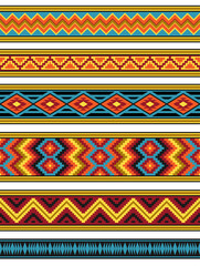 Seamless colorful pattern brushes. Ethnic geometric style. Saturated colors.