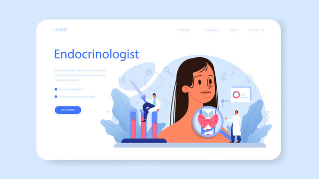 Endocrinologist web banner or landing page. Thyroid examination.
