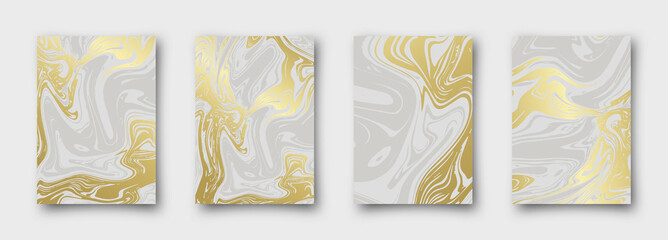 Marble with golden texture background vector illustration set. 4 simple delcate templates
