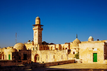 third minaret - the Bab al-Silsila Minaret, located on the western border of the al-Aqsa Mosque, on...