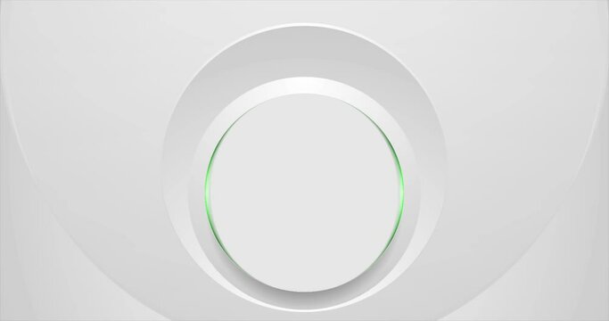 Grey circle with green lights abstract tech motion background. Video animation 4K 4096x2160